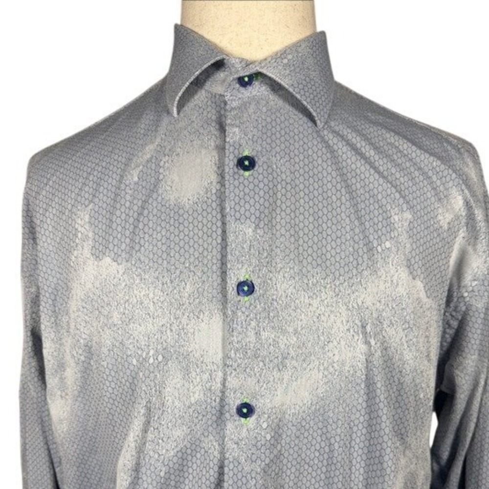 Maceoo Paris Mens Blue Honeycomb Italian Fabric Button Down Shirt XL 5